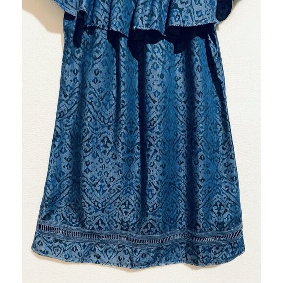 Soft Surroundings Dress Womens Small Blue Chambray Ikat Print Off The Shoulder - Picture 3 of 7